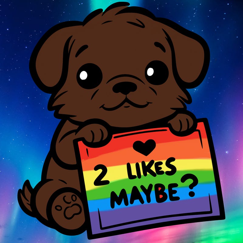 a puppy holding a sign that says 2 likes maybe?