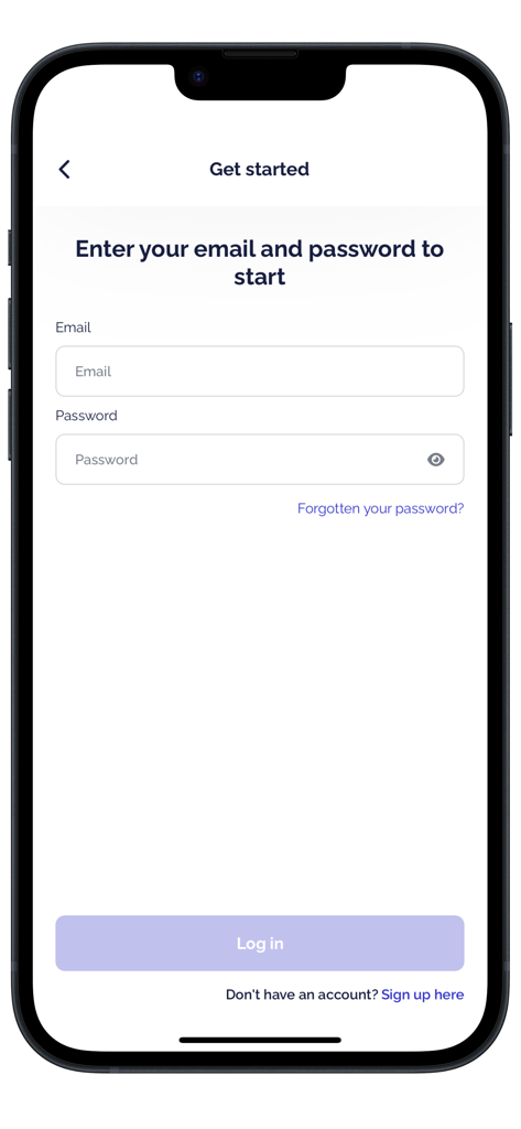 FIFA Volunteer Community - Pantalla de inicio de sesión para la aplicación de la Comunidad de Voluntarios de la FIFA con campos de entrada de correo electrónico y contraseña.