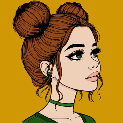 realistic girl with buns on the top of her head