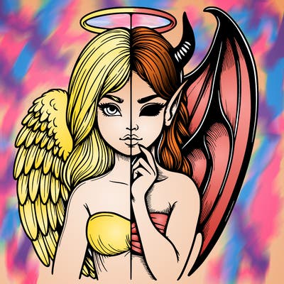 realistic angel half demon