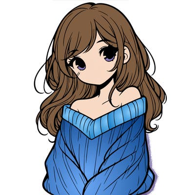 shy pretty girl wearing a sweater that is falling off one shoulder portrait