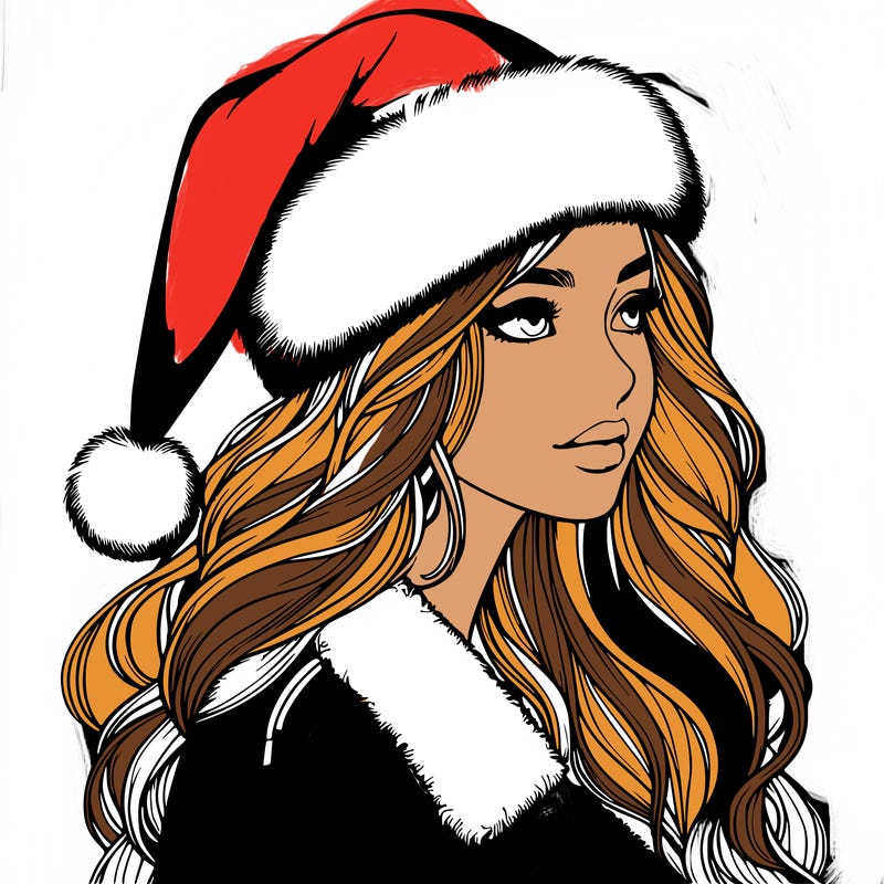 realistic girl in santa hat
