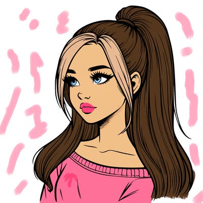 realistic girl with a high ponytail