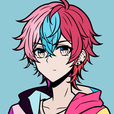 teen anime boy shoulder length hair and pierced ears