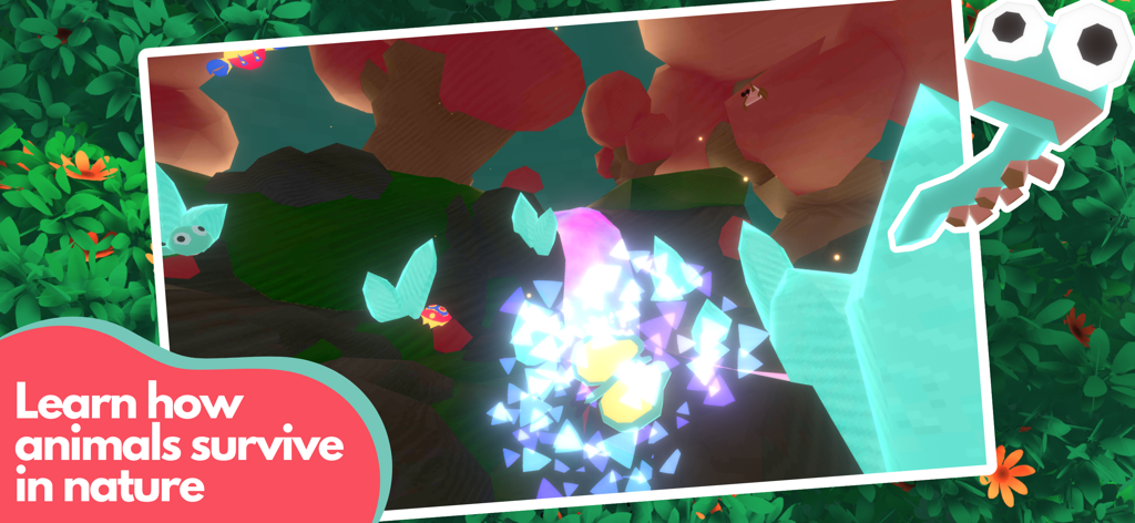 Xenon Crowe - Uma captura de tela da jogabilidade de Xenon Crowe mostrando insetos alienígenas e o texto Aprenda como os animais sobrevivem na natureza