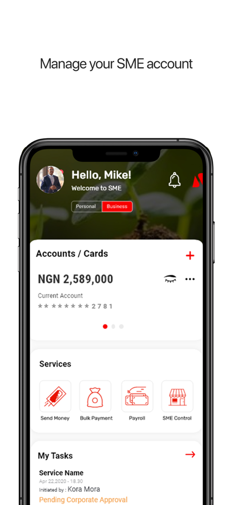 UBA Mobile Banking - UBA Mobile Banking app dashboard for managing business accounts and payroll