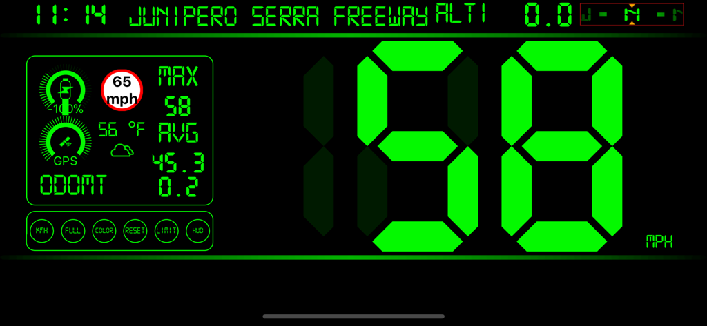 Speedometer .. - Digital speedometer app display with HUD mode showing current speed and road information