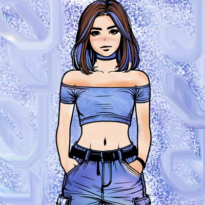 realistic teenage girl with a crop top and cargo jeans