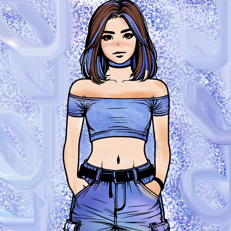 realistic teenage girl with a crop top and cargo jeans
