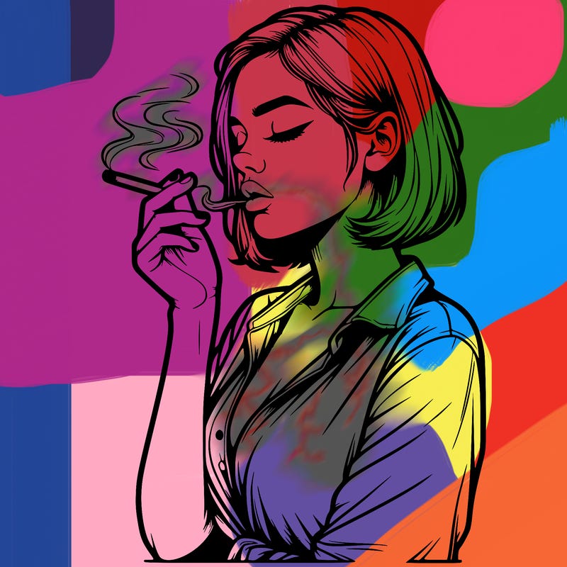 realistic girl smoking in a dress
