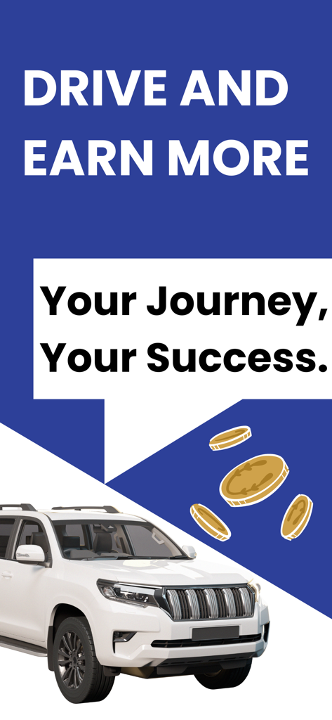 TrucabTT Driver app promo with a white SUV and falling gold coins