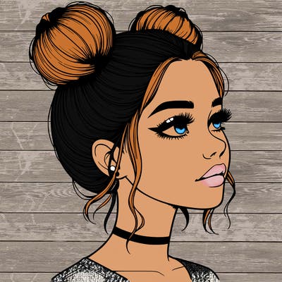 realistic girl with buns on the top of her head