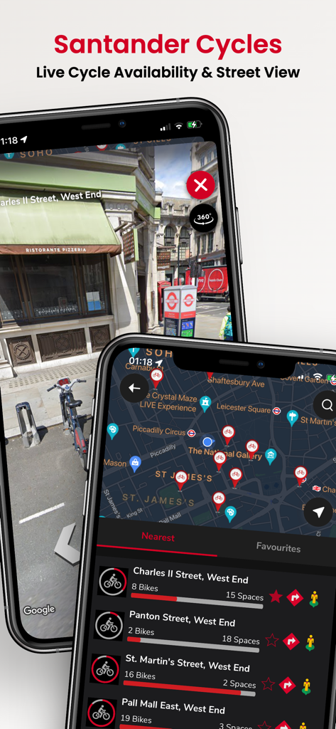 London & UK Live Bus Countdown - ロンドン＆英国ライブバスカウントダウンアプリのSantander Cyclesライブ自転車利用可能状況とストリートビュー機能