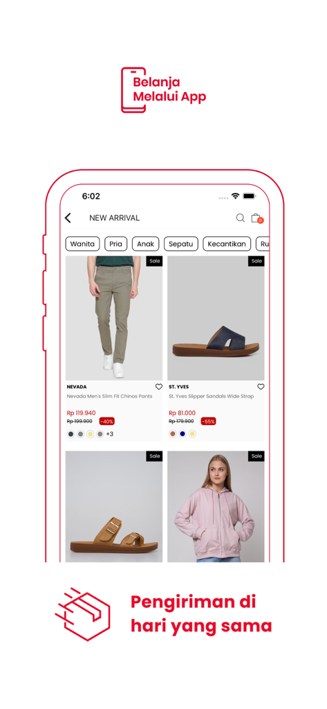 Matahari App - Matahari mobile app screen displaying new fashion arrivals and same day delivery message