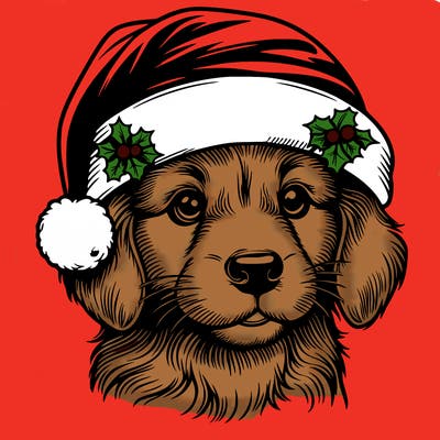 realistic dog wearing a santa hat