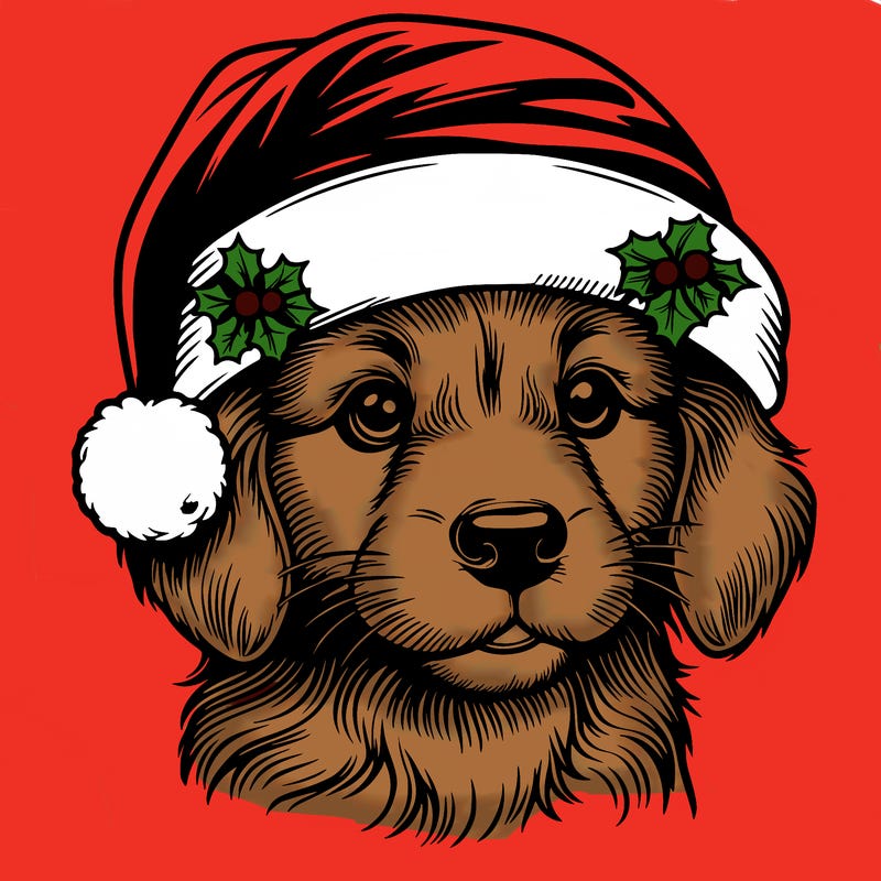 realistic dog wearing a santa hat