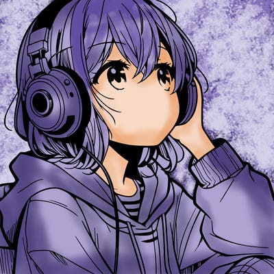 manga character that listen a music with headphone