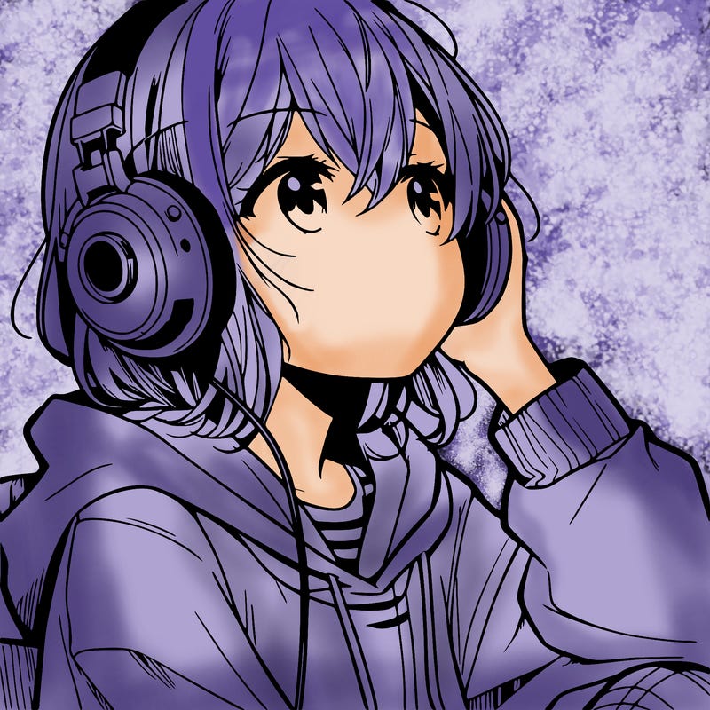 manga character that listen a music with headphone