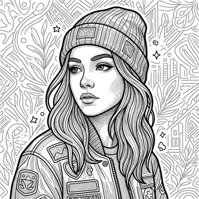 This intricate dot work portrait coloring page features a stylish young woman, perfect for teens who love detailed and trendy art. Dive into the world of creative expression and bring this unique design to life with your favorite colors.