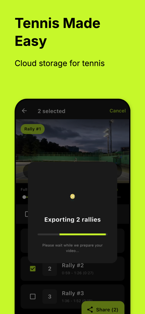 PerfectSwing:Tennis Highlights - PerfectSwing app interface showing the automated export of tennis match highlights