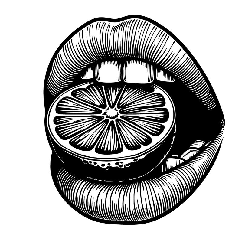 realistic mouth biting a lime