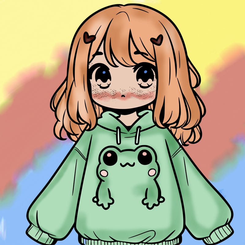 girl wearing frogging sweatshirt