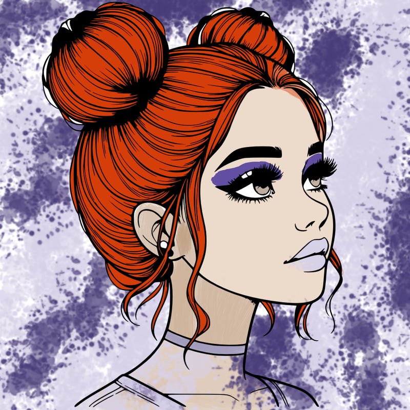 realistic girl with buns on the top of her head
