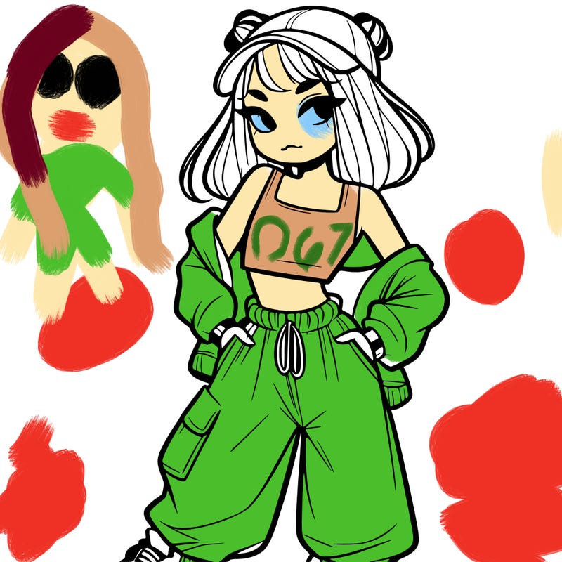 girl in crop top and baggy pants