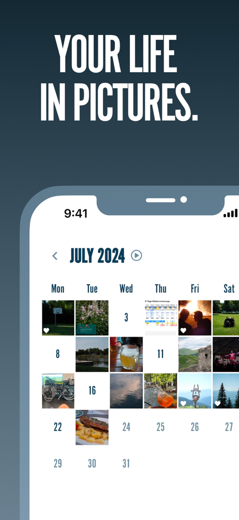 Photo Journal: Pic Diary - Photo Journal Pic Diary calendar view showing daily photo memories