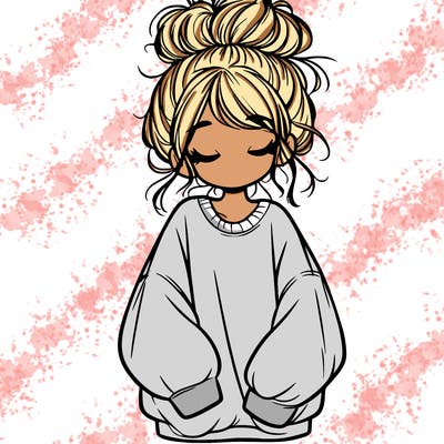 girl with baggy sweatshirt and messy bun