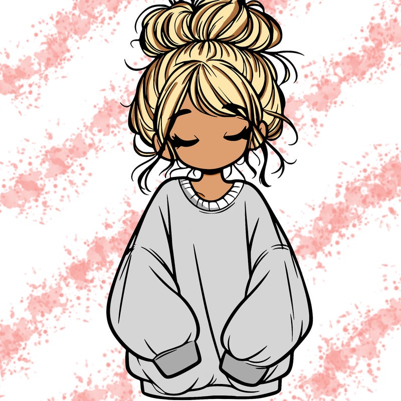 girl with baggy sweatshirt and messy bun