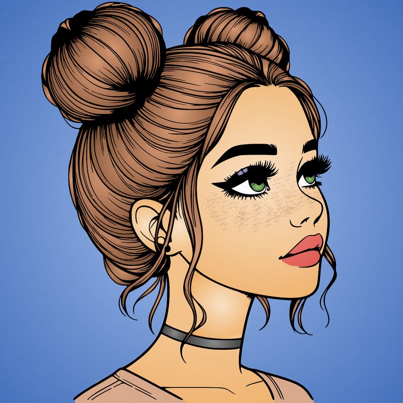 realistic girl with buns on the top of her head