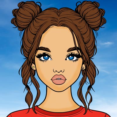 realistic girl with two buns in hair and lips