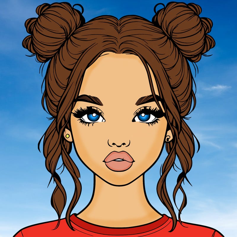 realistic girl with two buns in hair and lips