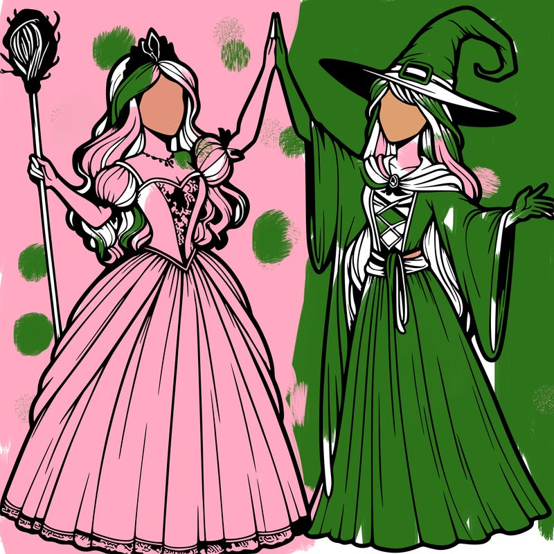detailed realistic split of a princess and a witch