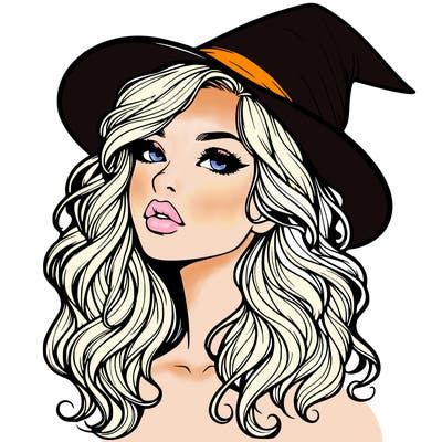 realistic witch girl with wavy hair and lips