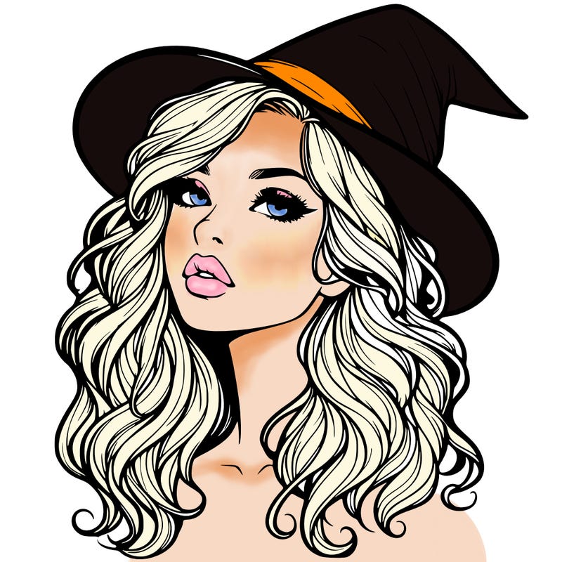 realistic witch girl with wavy hair and lips
