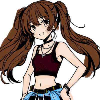 anime girl wearing crop top