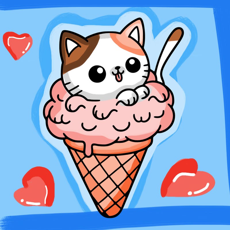 ice cream cone with cat as ice cream