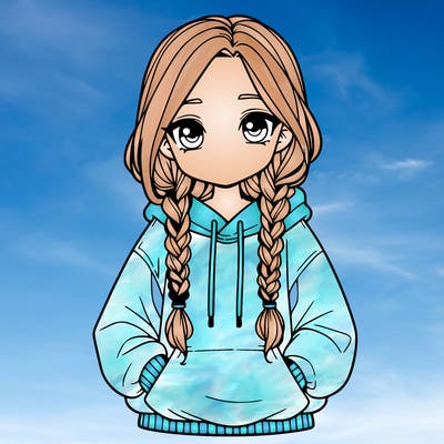 a realistic girl with a oversized hoodie and she has braids