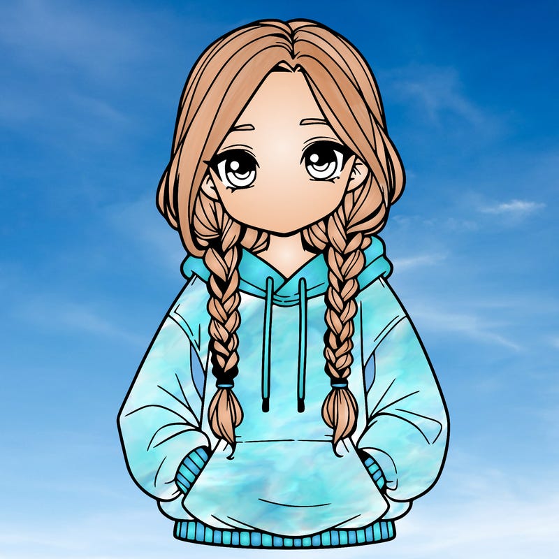 a realistic girl with a oversized hoodie and she has braids