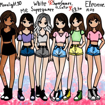 a group of girls wearing crop tops and shorts