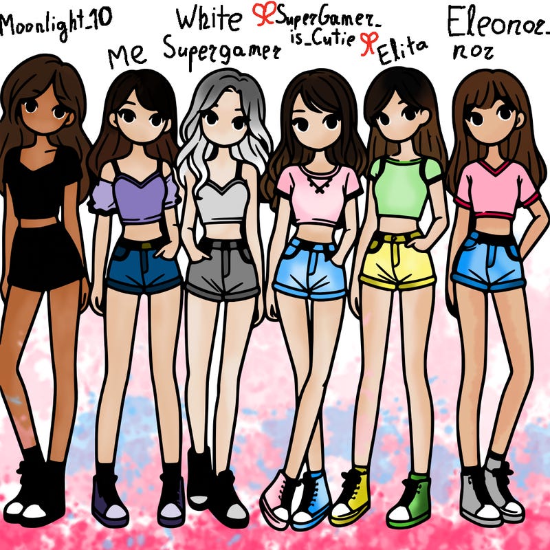 a group of girls wearing crop tops and shorts