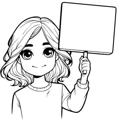 realistic girl holding up a sign