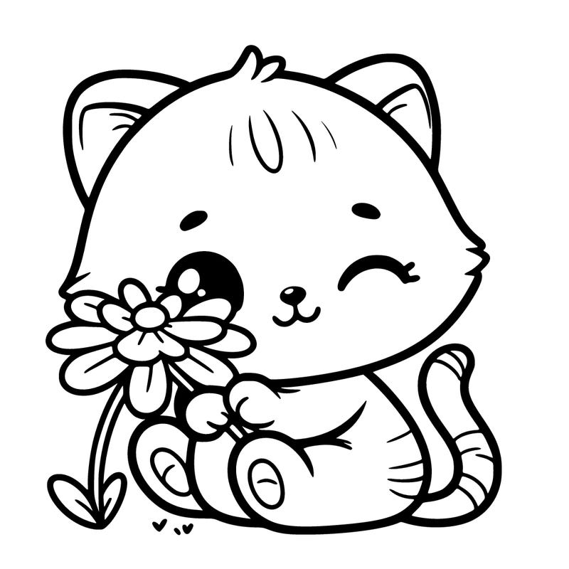 a cute kitten playing with with a flower