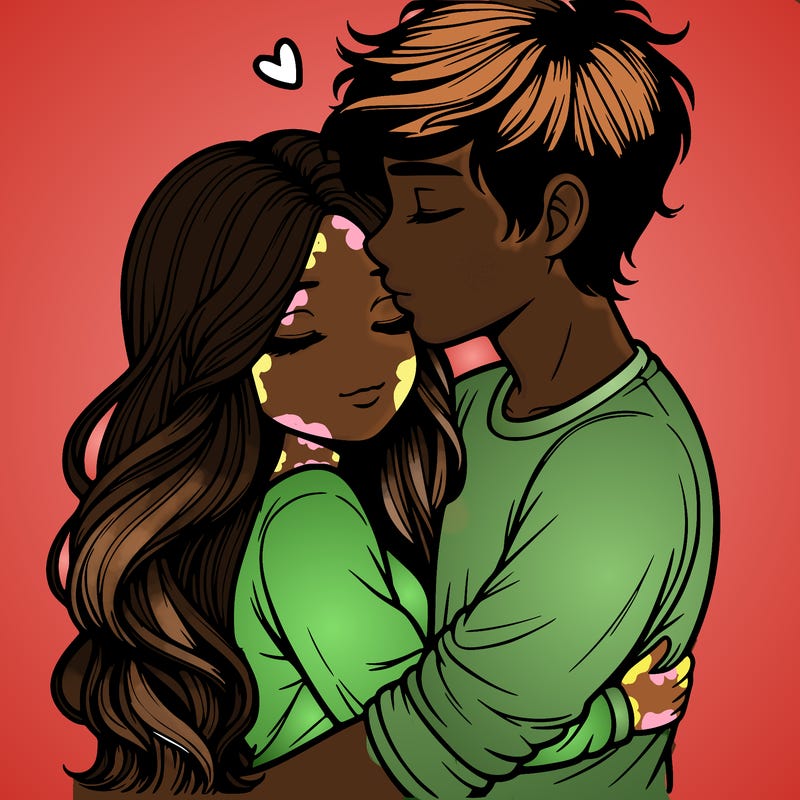 a realistic couple boy and girl hugging and kissing