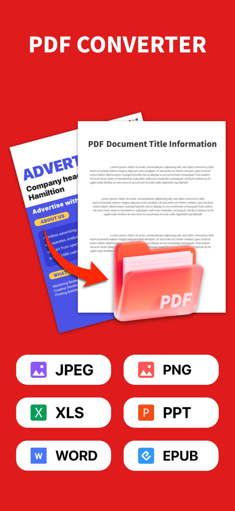 さまざまなドキュメントおよび画像フォーマットの変換オプションを示すPDFコンバーターアプリインターフェイス。