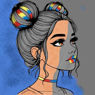 realistic girl with buns on the top of her head