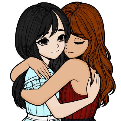 realistic girls hugging