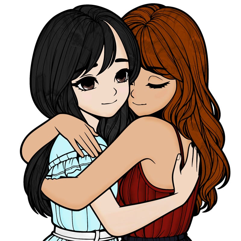realistic girls hugging